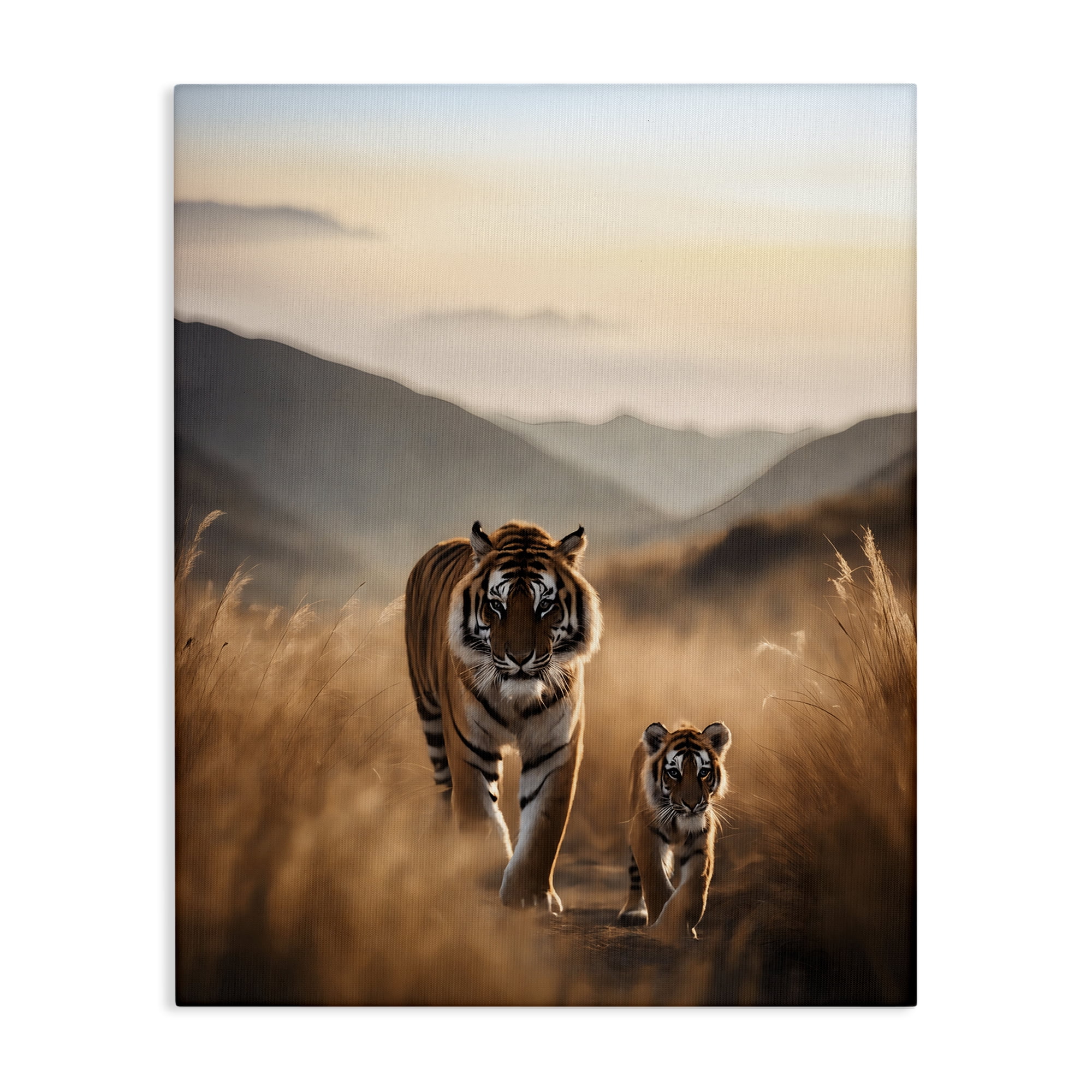 Stupell Industries Tiger & Cub on Savanna Animals Painting Wrapped Canvas Art Print Wall Art, 36 x 48