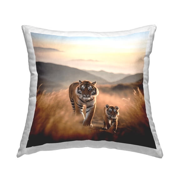 Stupell Industries Tiger & Cub on Savanna Decorative Printed Throw Pillow Design by Noah Bay.