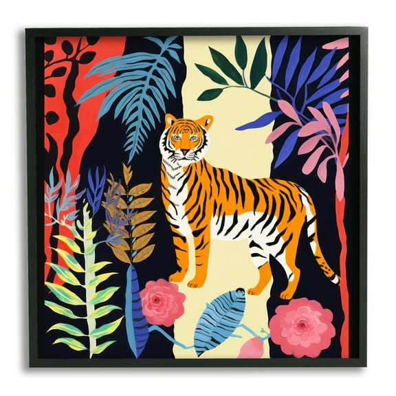 Stupell Industries Tiger & Cutout Plants Animals & Insects Painting Black Framed Art Print Wall Art, 12 x 12