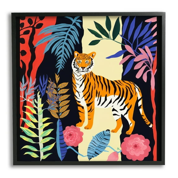 Stupell Industries Tiger & Cutout Plants Animals & Insects Painting Black Framed Art Print Wall Art, 12 x 12