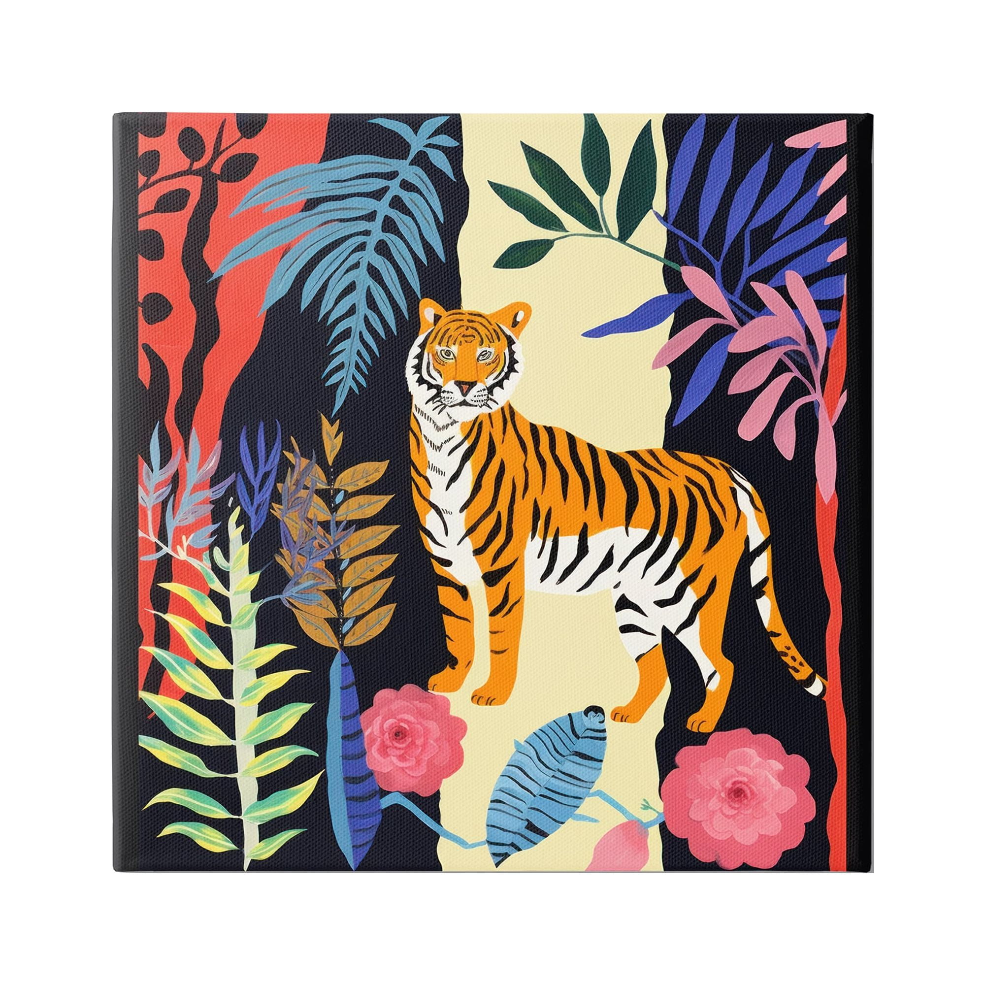 Stupell Industries Tiger & Cutout Plants Animals & Insects Painting Gallery Wrapped Canvas Art Print Wall Art, 30 x 30