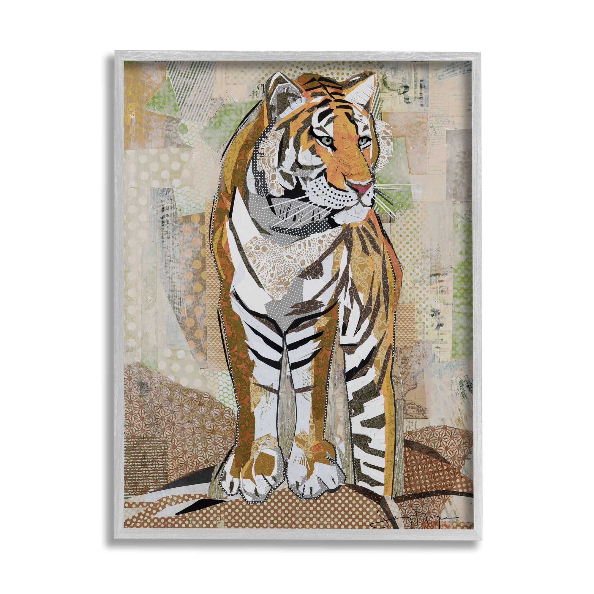 Stupell Industries Tiger Gazing Abstract Shape Collage Orange Brown, 11 x 14, Designed by Jenny McGee