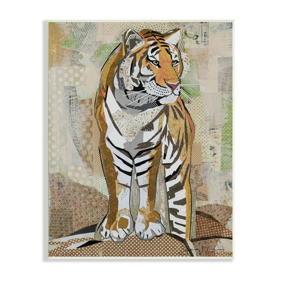 Stupell Industries Tiger Gazing Abstract Shape Collage Orange Brown, 13 x 19, Designed by Jenny McGee
