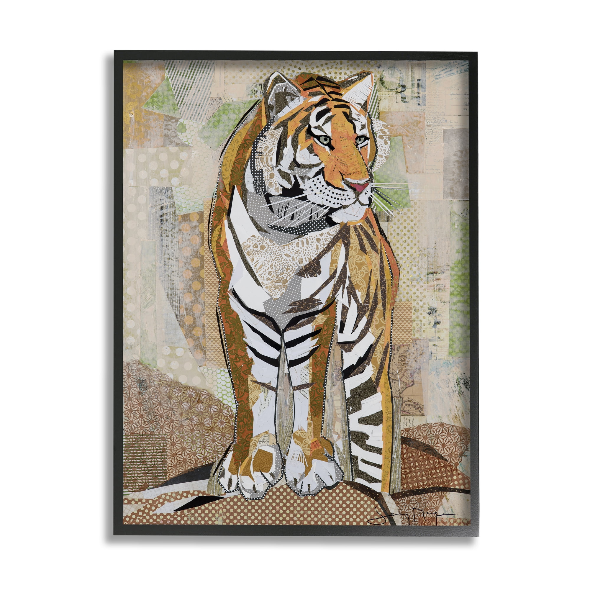 Stupell Industries Tiger Gazing Abstract Shape Collage Orange Brown, 16 x 20, Designed by Jenny McGee