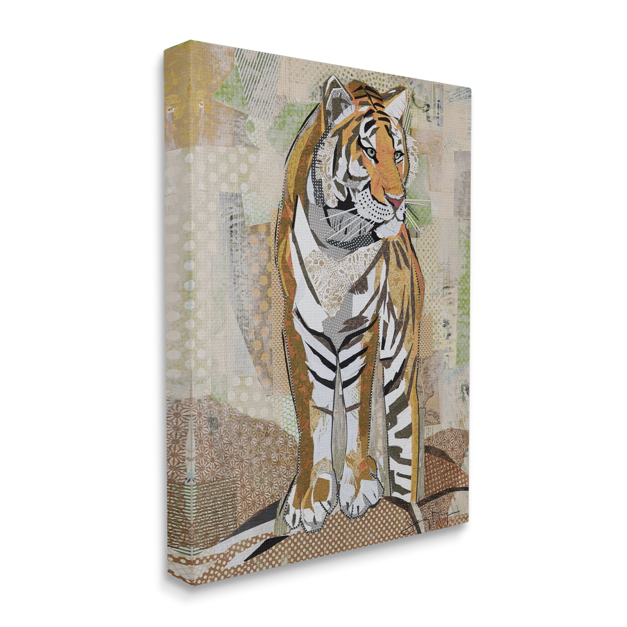 Stupell Industries Tiger Gazing Abstract Shape Collage Orange Brown, 16 x 20, Designed by Jenny McGee