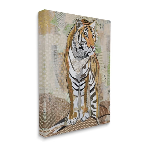 Stupell Industries Tiger Gazing Abstract Shape Collage Orange Brown, 24 x 30, Designed by Jenny McGee