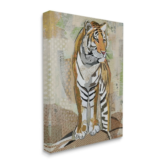 Stupell Industries Tiger Gazing Abstract Shape Collage Orange Brown, 36 x 48, Designed by Jenny McGee