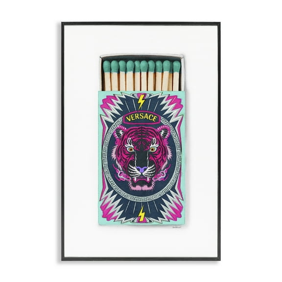 Stupell Industries Tiger Glam Brand Matches Fashion Painting Black Framed Art Print Wall Art, 12 x 18