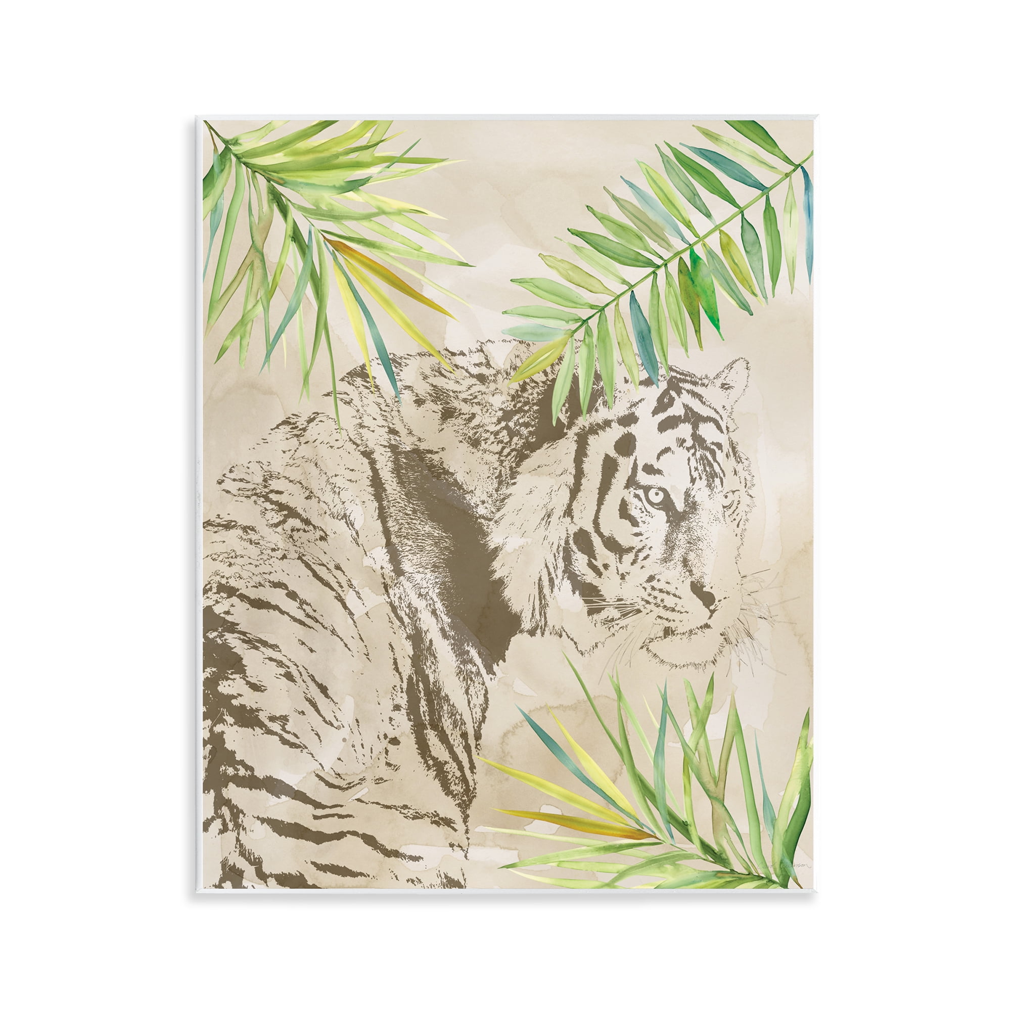 Stupell Industries Tiger Impression & Palms Animals Painting Unframed Art Print Wall Art, 11 x 14