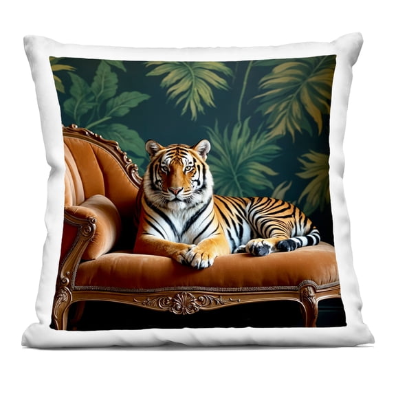 Stupell Industries Tiger Lounging on Chaise Decorative Printed Throw Pillow, design by Lettered and Lined
