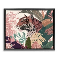 Stupell Industries Tiger Peeking from Leaves Animals & Insects Painting Black Floater Framed Canvas Art Print Wall Art, 21 x 17