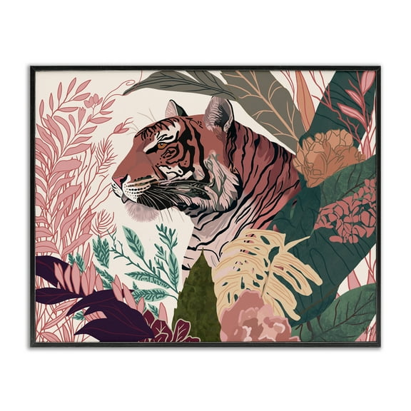 Stupell Industries Tiger Peeking from Leaves Animals & Insects Painting Black Framed Art Print Wall Art, 14 x 11