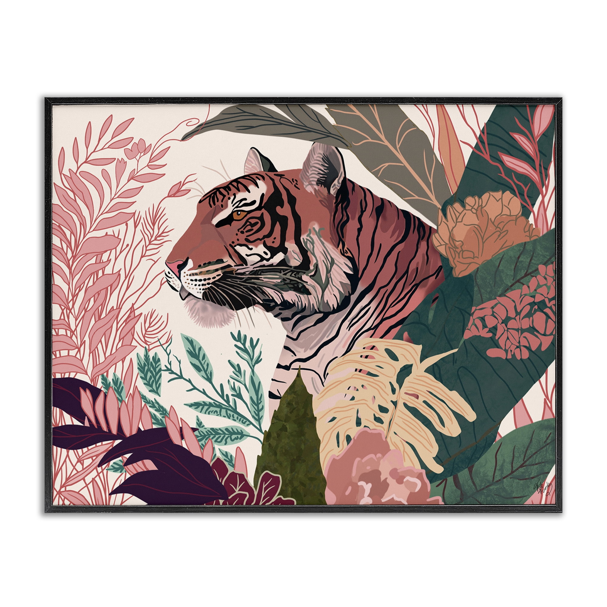 Stupell Industries Tiger Peeking from Leaves Animals & Insects Painting Black Framed Art Print Wall Art, 30 x 24
