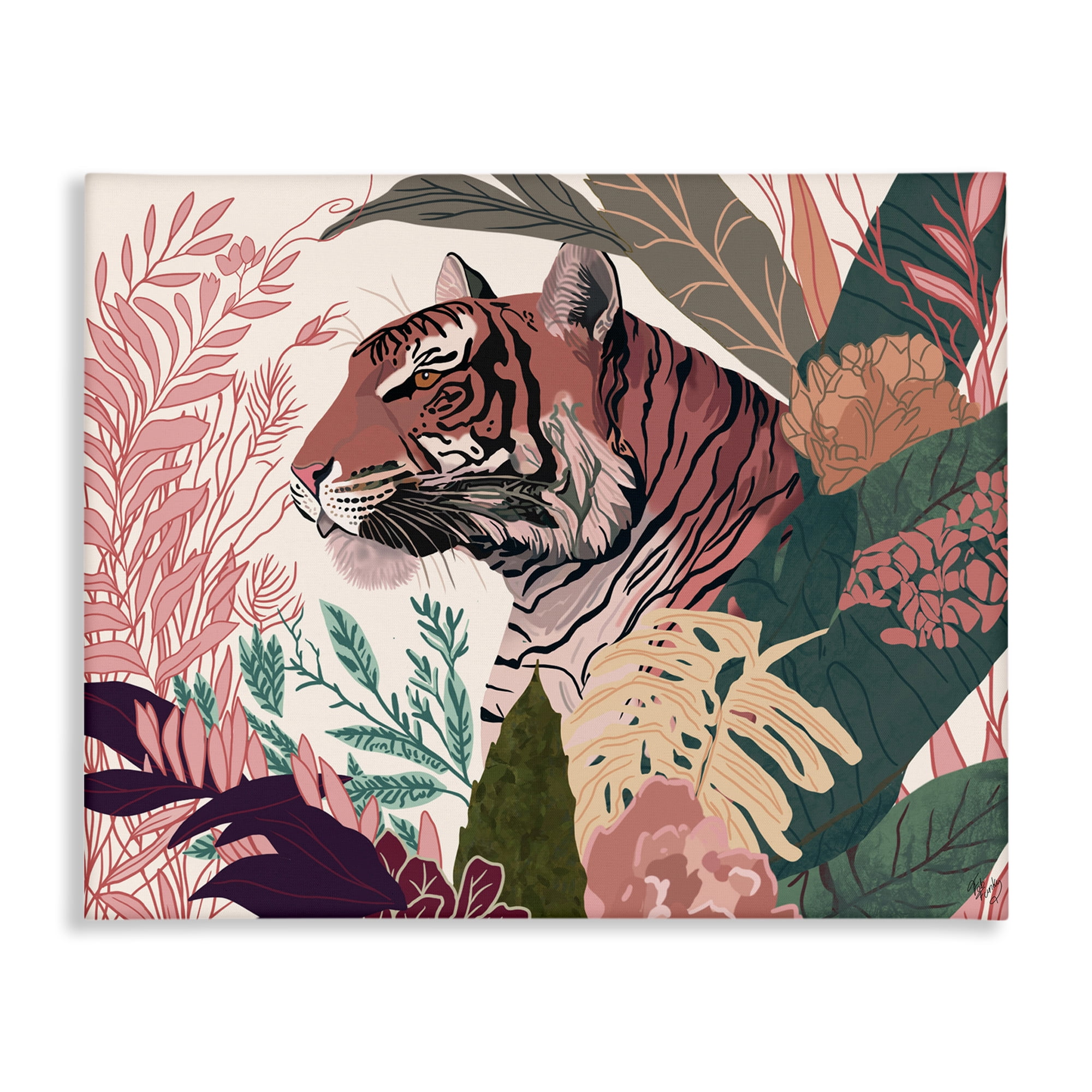 Stupell Industries Tiger Peeking from Leaves Animals & Insects Painting Gallery Wrapped Canvas Art Print Wall Art, 40 x 30