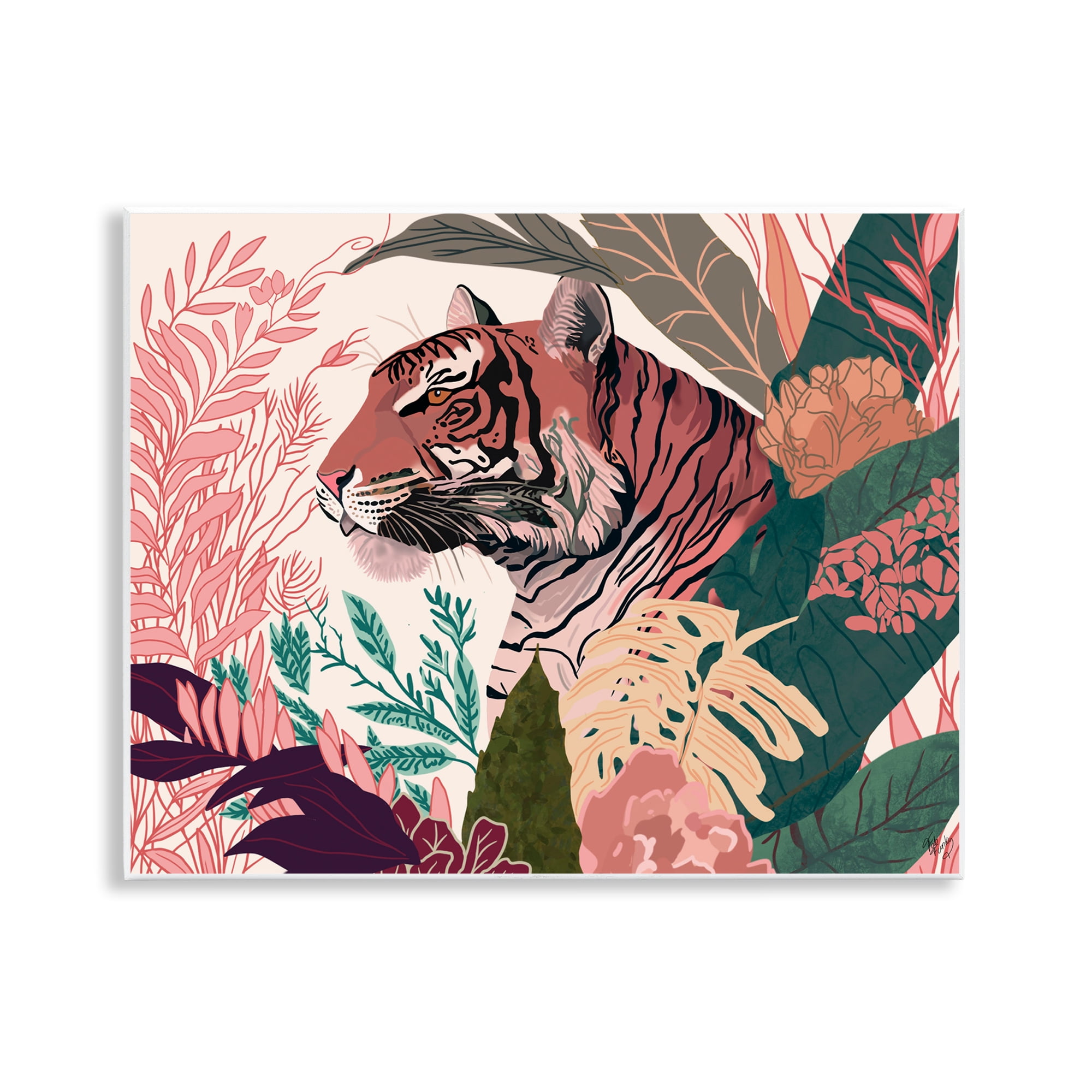 Colorful Tiger in Jungle Leaves MDF Wood Wall Art, 14 x 11