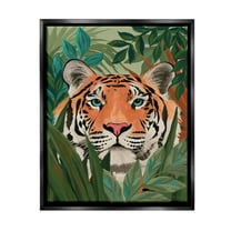 Stupell Industries Tiger Peeking in Leaves Animals & Insects Painting Black Floater Framed Canvas Art Print Wall Art, 17 x 21