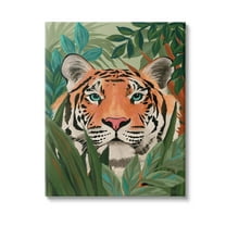 Stupell Industries Tiger Peeking in Leaves Animals & Insects Painting Gallery Wrapped Canvas Art Print Wall Art, 16 x 20