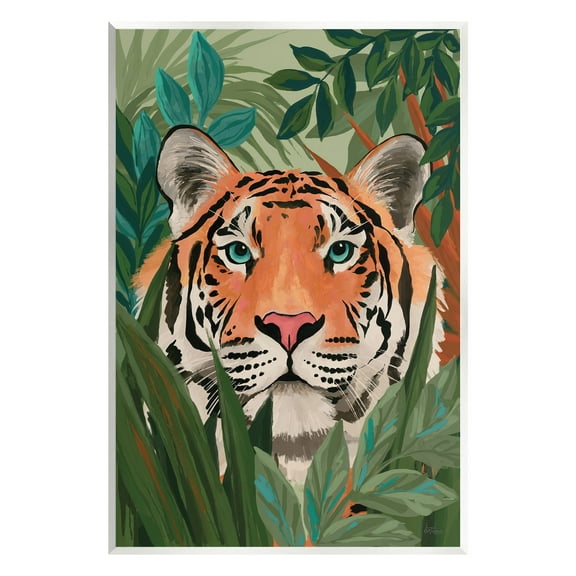 Stupell Industries Tiger Peeking in Leaves Animals & Insects Painting Unframed Art Print Wall Art, 10 x 15