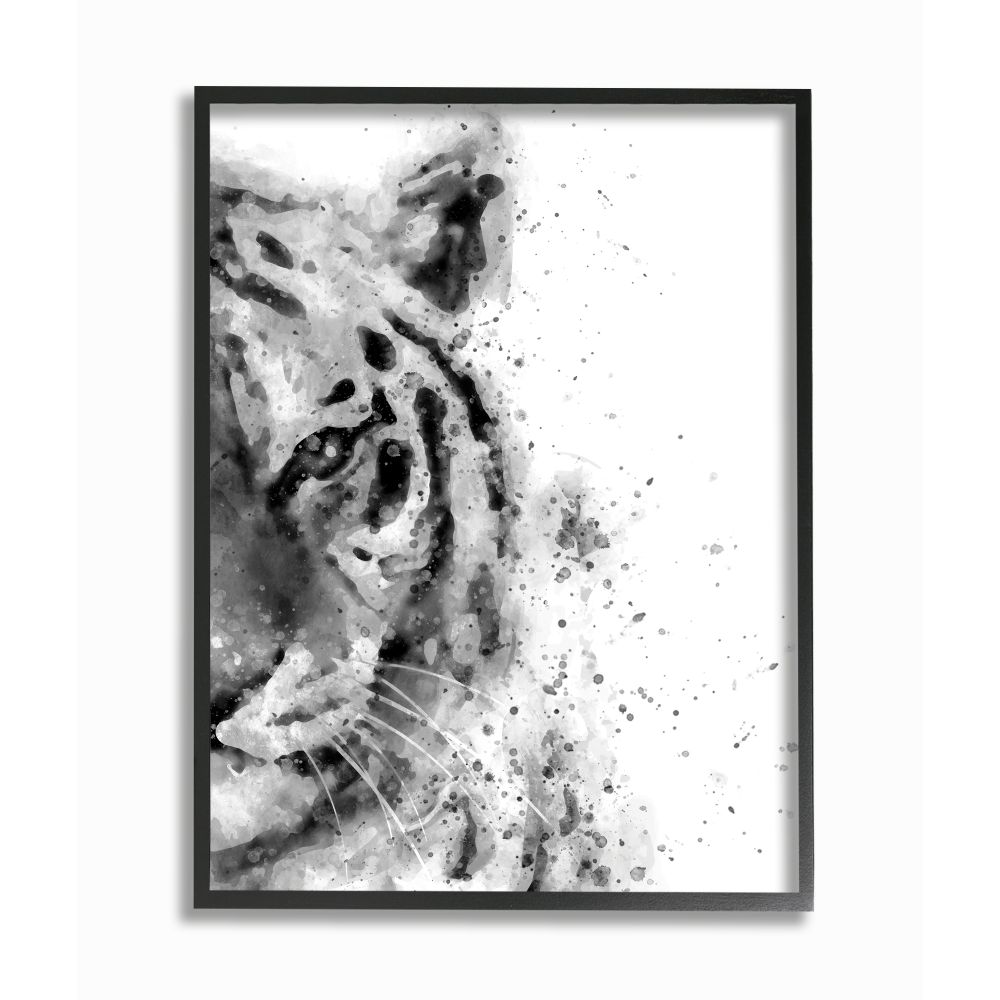 Stupell Industries Tiger Portrait Abstract Watercolor Safari Animal Black White Framed Wall Art Design by Brandon Wong, 11" x 14", Black Framed