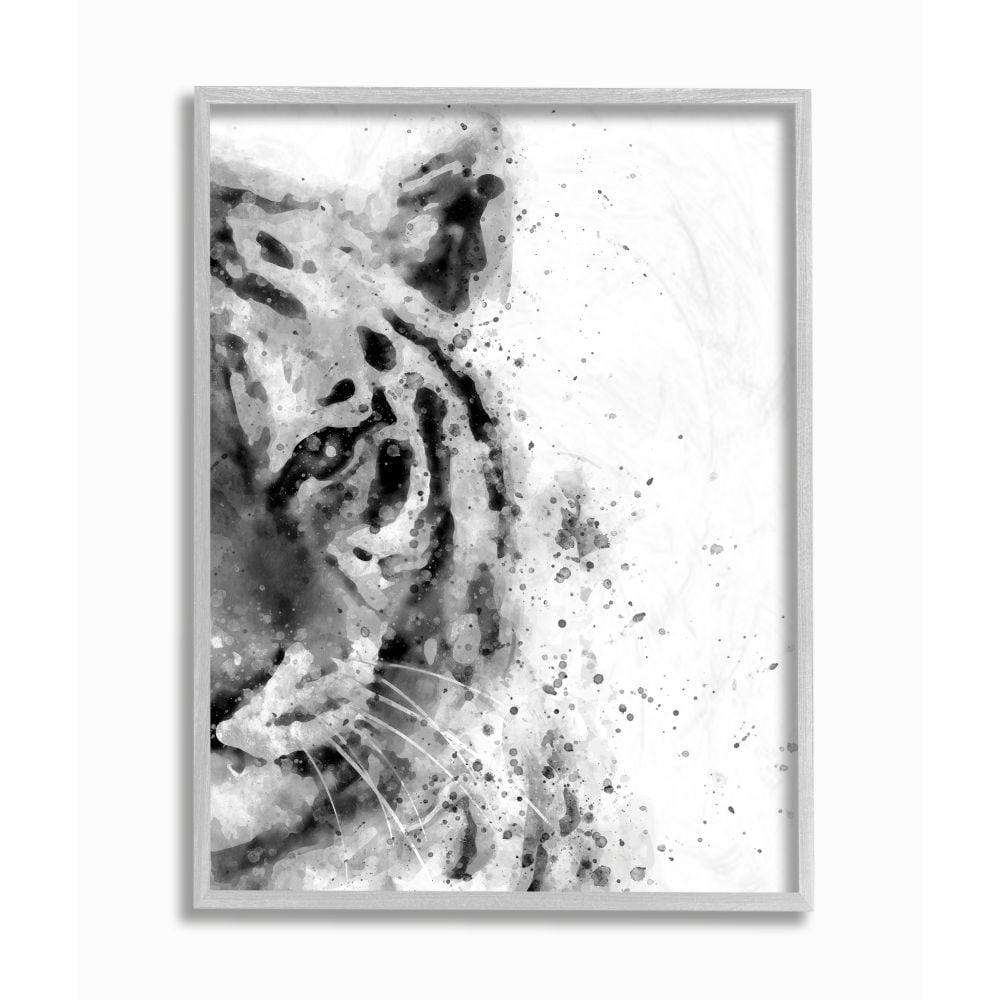 Stupell Industries Tiger Portrait Abstract Watercolor Safari Animal Black White Framed Wall Art Design by Brandon Wong, 16" x 20", Gray Framed