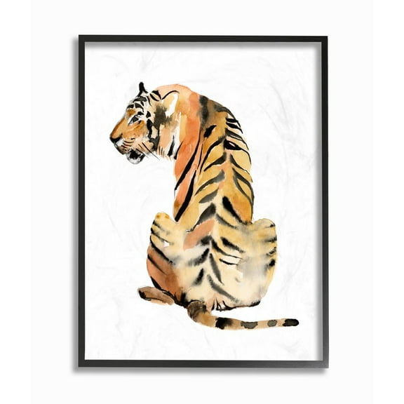 Stupell Industries Tiger Posture Animal Watercolor Painting Black Framed Wall Art, 11 x 14, byJennifer Goldberger