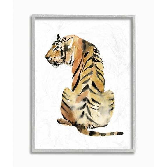 Stupell Industries Tiger Posture Animal Watercolor Painting Gray Framed Wall Art, 11 x 14, byJennifer Goldberger