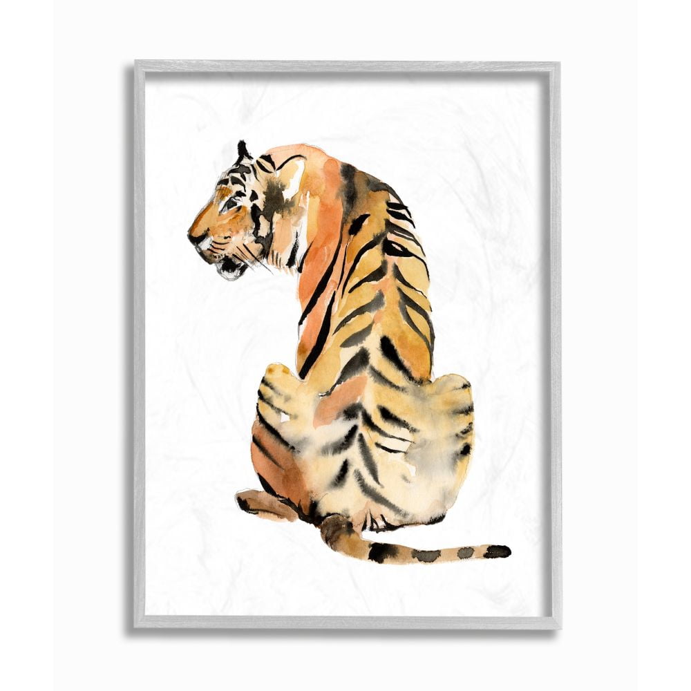 Stupell Industries Tiger Posture Animal Watercolor Painting Gray Framed Wall Art, 16 x 20, byJennifer Goldberger