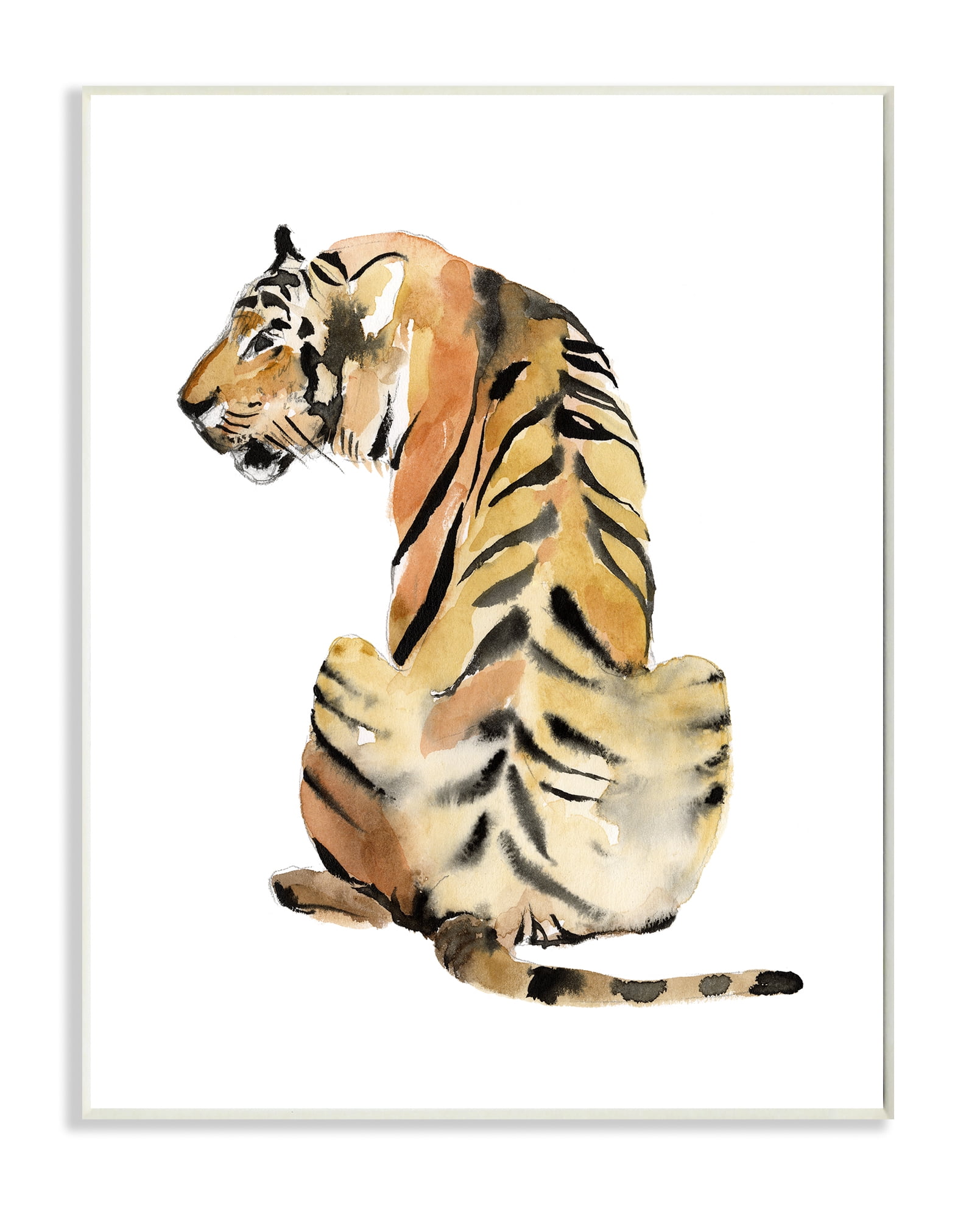 Stupell Industries Tiger Posture Animal Watercolor Painting Wood Plaque by Jennifer Goldberger