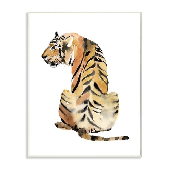 Stupell Industries Tiger Posture Animal Watercolor Painting Wood Plaque by Jennifer Goldberger