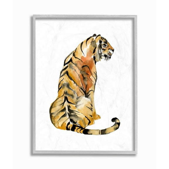 Stupell Industries Tiger Posture Watercolor Animal Painting Gray Framed Wall Art, 11 x 14, byJennifer Goldberger