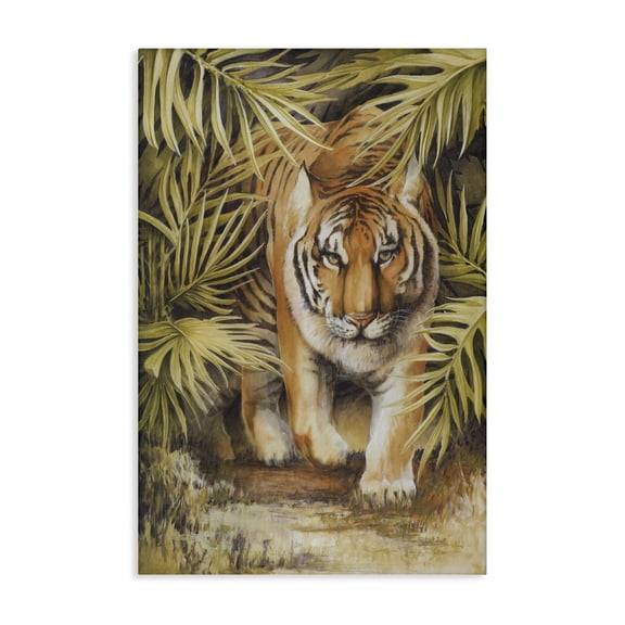 Stupell Industries Tiger Prowling Through Leaves Animals & Insects Painting Gallery Wrapped Canvas Art Print Wall Art, 30 x 45