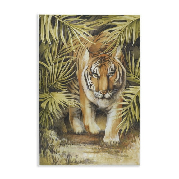 Stupell Industries Tiger Prowling Through Leaves Animals & Insects Painting Unframed Art Print Wall Art, 10 x 15