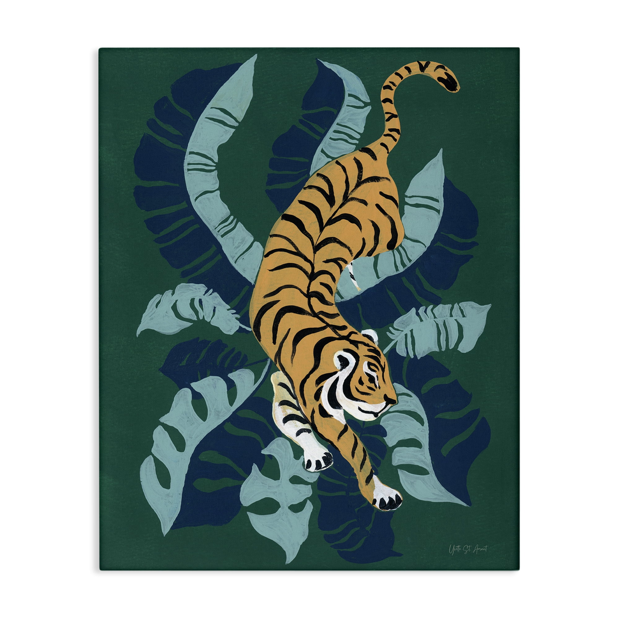 Stupell Industries Tiger Prowling over Palms Animals & Insects Painting Gallery Wrapped Canvas Art Print Wall Art, 24 x 30