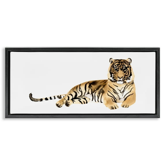 Stupell Industries Tiger Resting Orange Ink Watercolor Animals & Insects Painting Black Floater Framed Canvas Art Print Wall Art, 25 x 11
