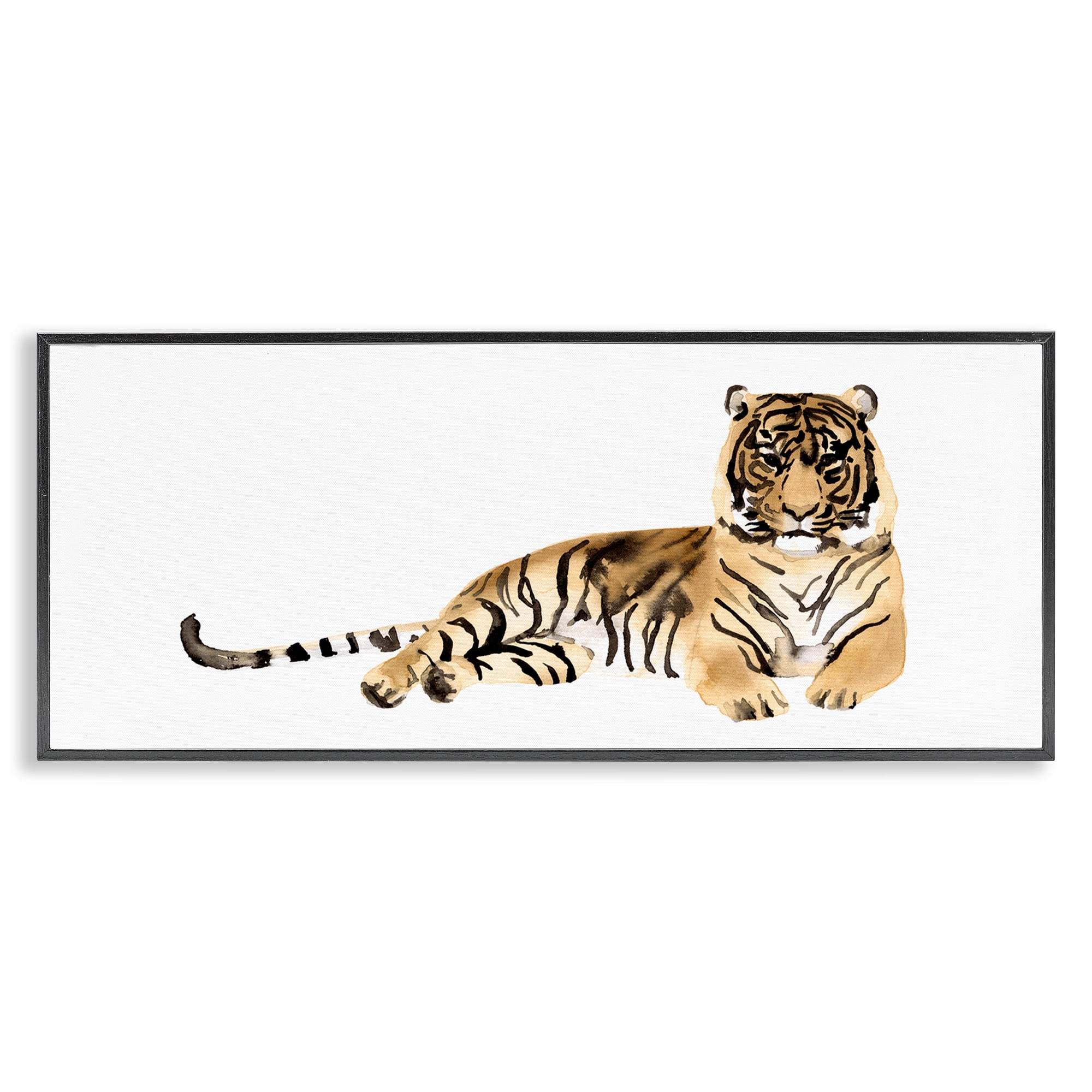 Stupell Industries Tiger Resting Orange Ink Watercolor Animals & Insects Painting Black Framed Art Print Wall Art, 24 x 10
