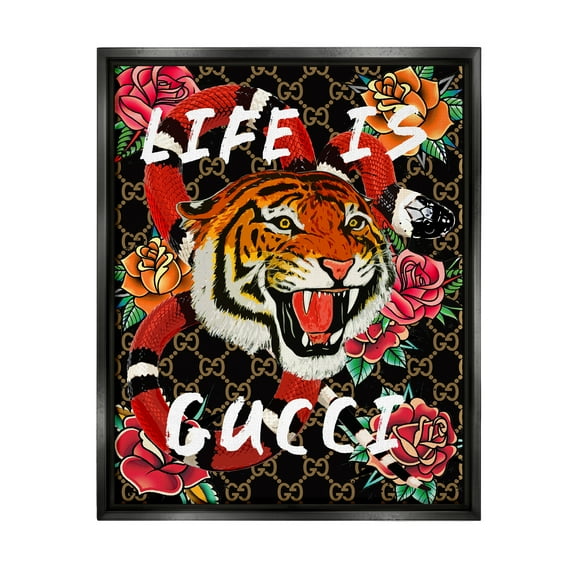 Stupell Industries Tiger & Roses Phrase Animals & Insects Painting Black Floater Framed Art Print Wall Art, 25 x 31