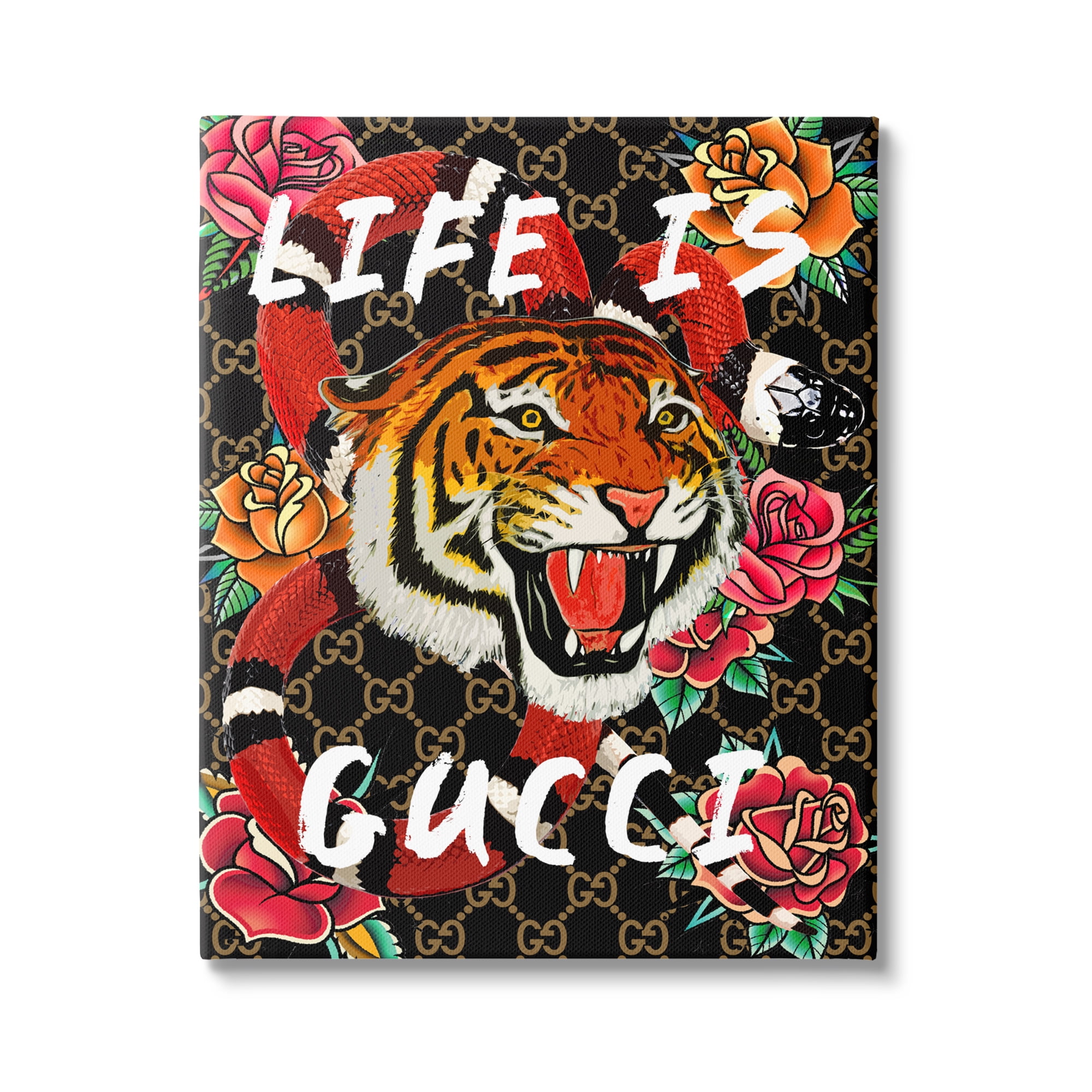 Stupell Industries Tiger & Roses Phrase Animals & Insects Painting Gallery Wrapped Canvas Print Wall Art, 30 x 40