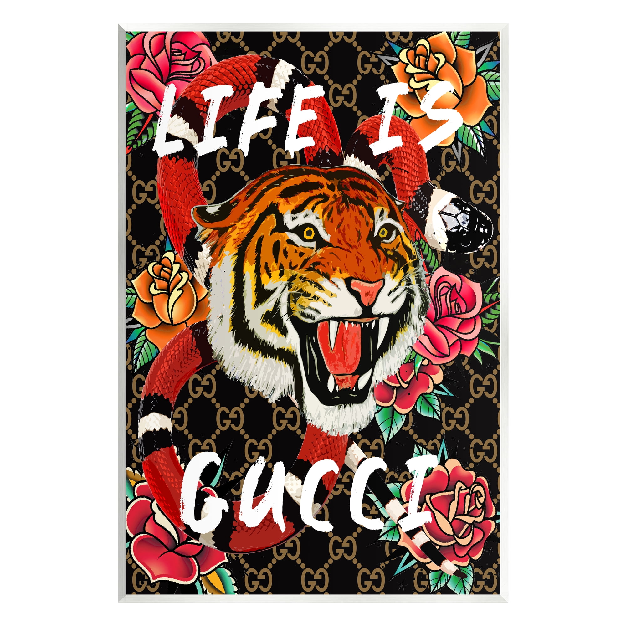 Stupell Industries Tiger & Roses Phrase Animals & Insects Painting Unframed Art Print Wall Art, 13 x 19