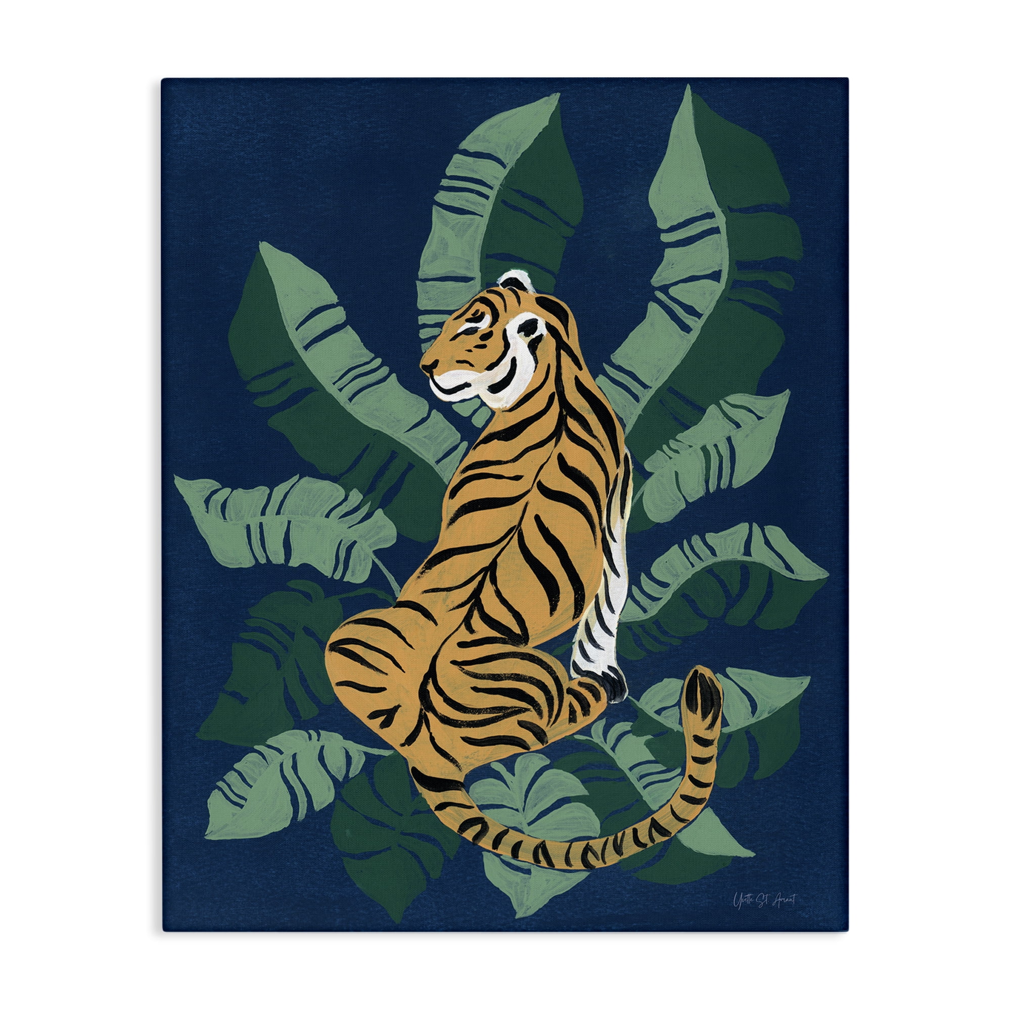 Stupell Industries Tiger Sitting over Palms Animals & Insects Painting Gallery Wrapped Canvas Art Print Wall Art, 30 x 40