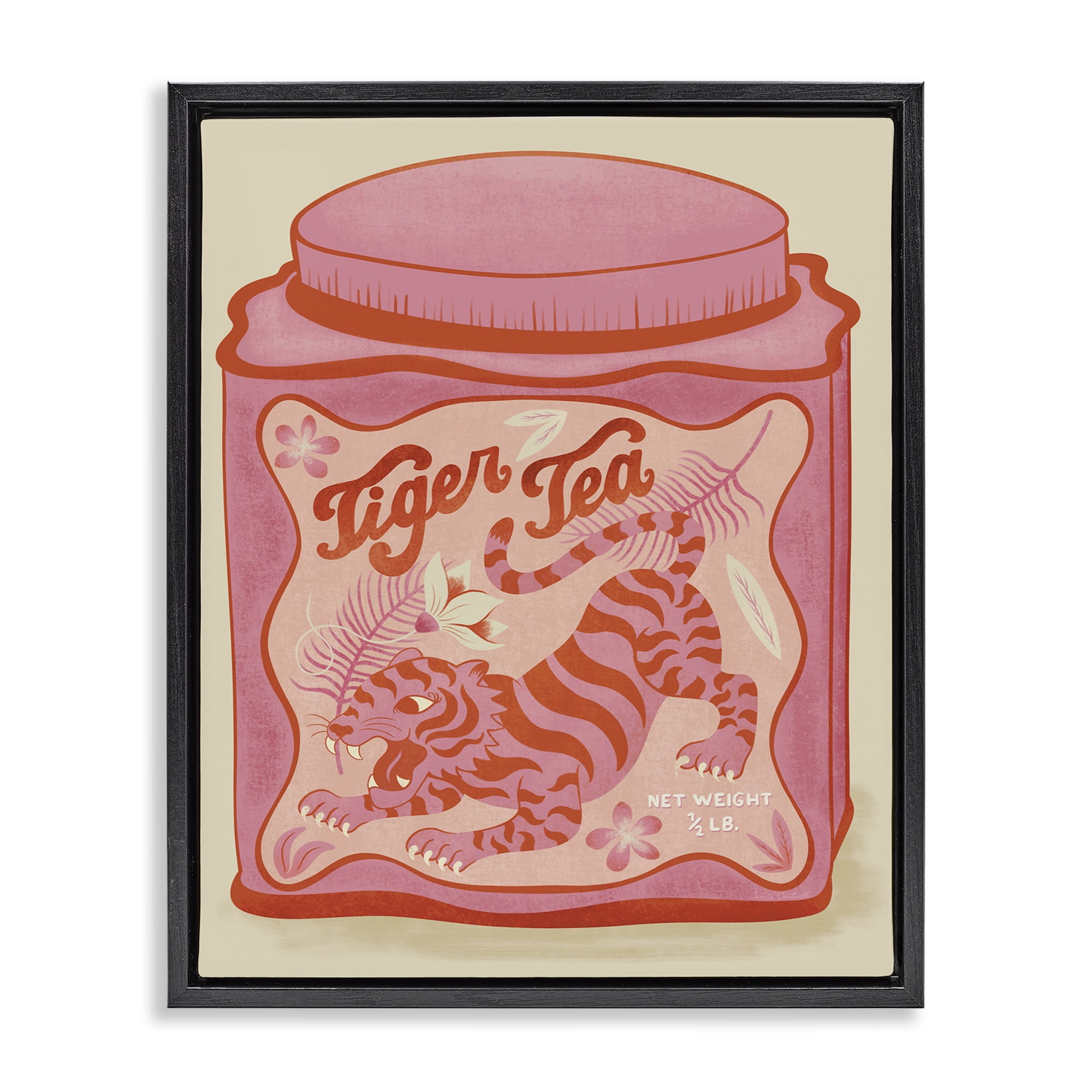 Stupell Industries Tiger Tea Traditional Style Food & Beverage Painting Black Floater Framed Canvas Art Print Wall Art, 17 x 21