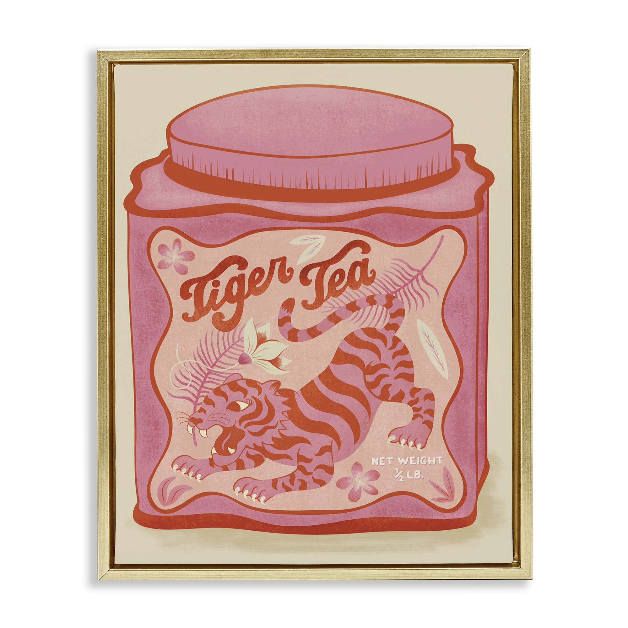 Stupell Industries Tiger Tea Traditional Style Food & Beverage Painting Gold Floater Framed Canvas Art Print Wall Art, 17 x 21