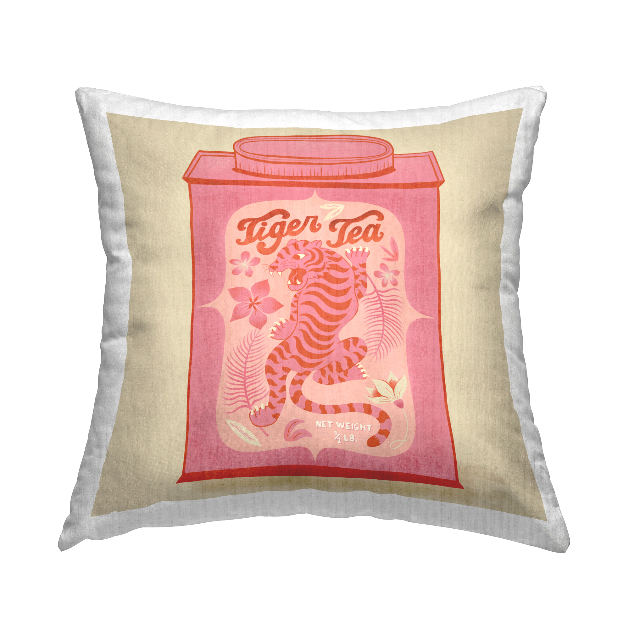 Stupell Industries Tiger Tea Tropical Tin Decorative Printed Throw Pillow Design by Carrie Cantwell.