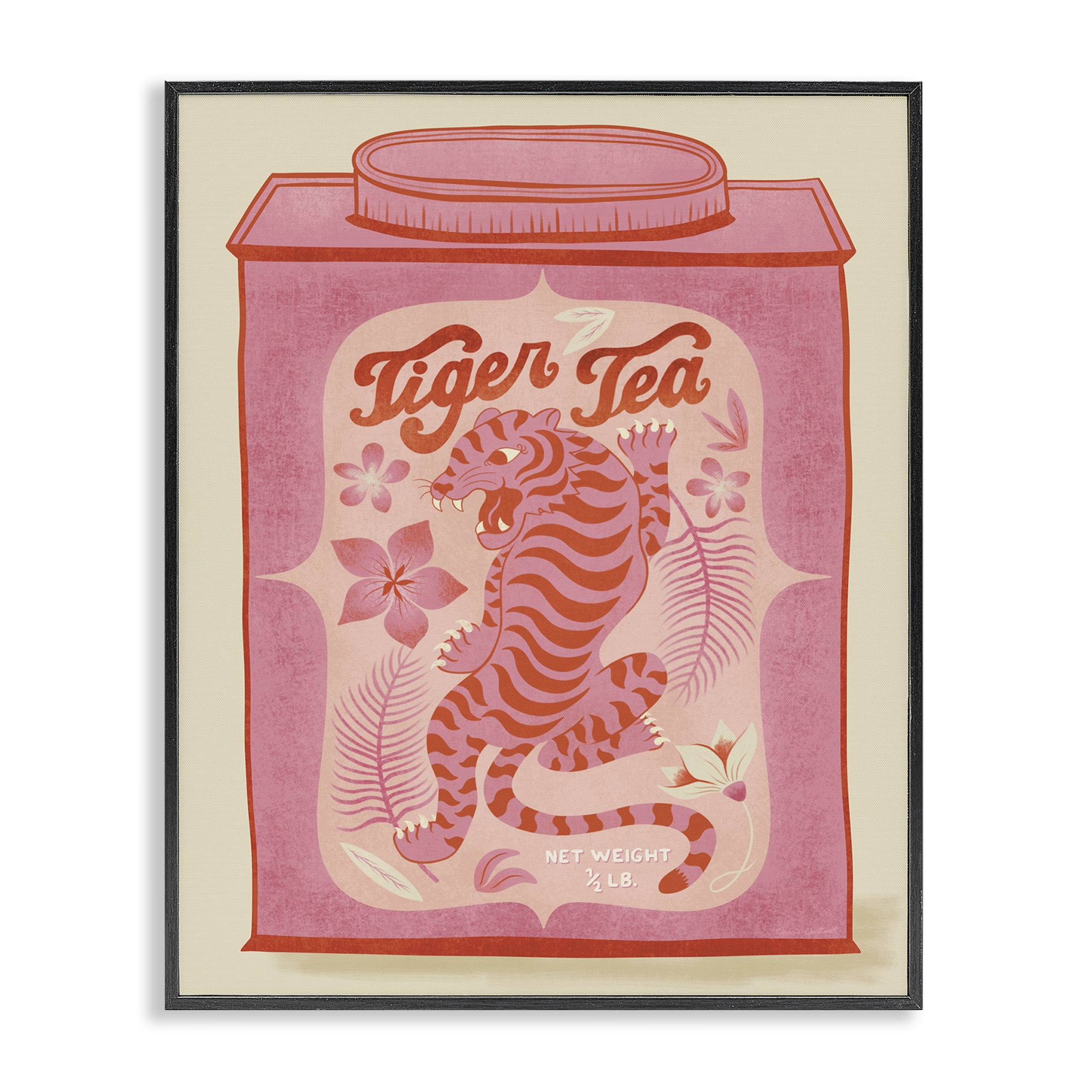 Stupell Industries Tiger Tea Tropical Tin Food & Beverage Painting Black Framed Art Print Wall Art, 16 x 20