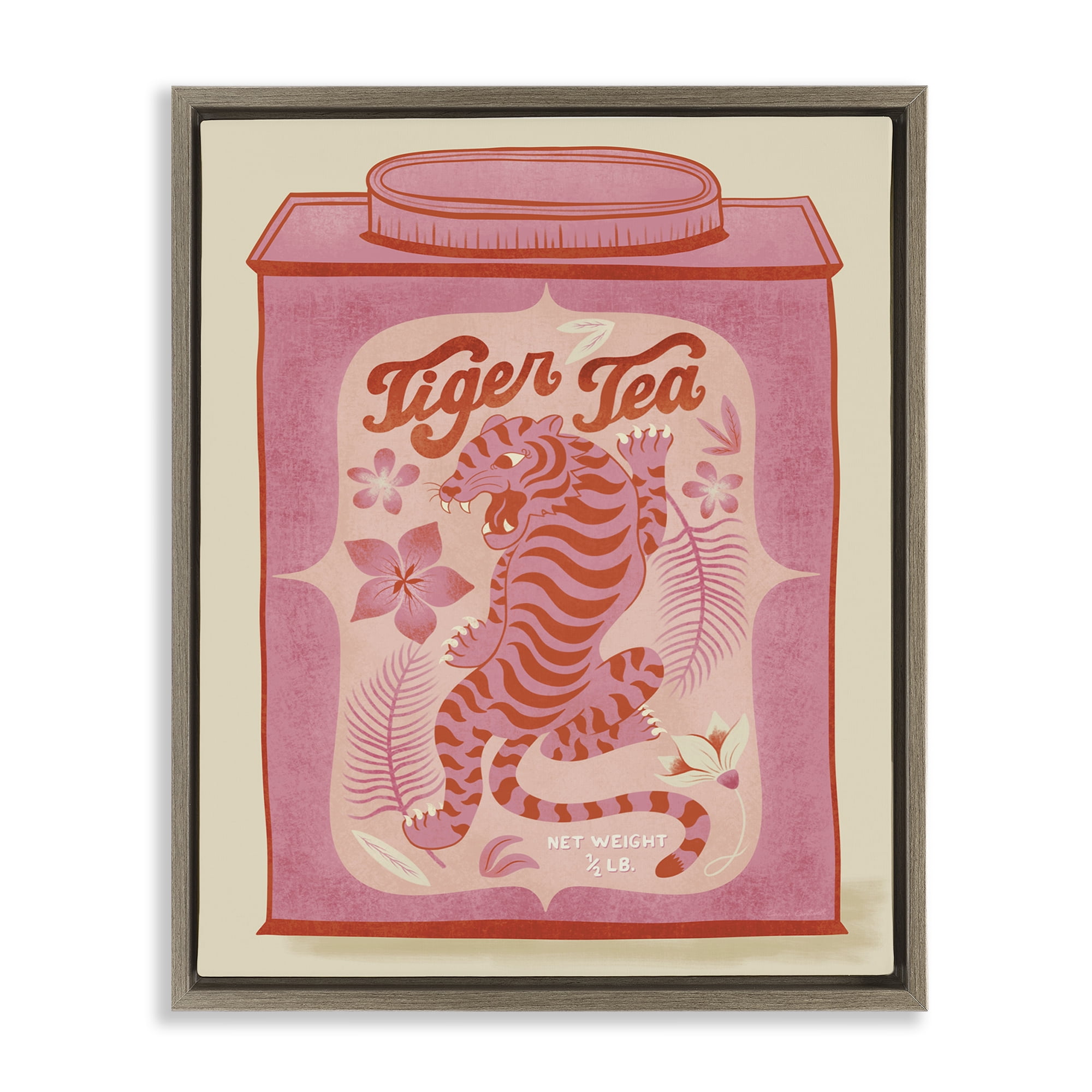Stupell Industries Tiger Tea Tropical Tin Food & Beverage Painting Brown Floater Framed Canvas Art Print Wall Art, 25 x 31