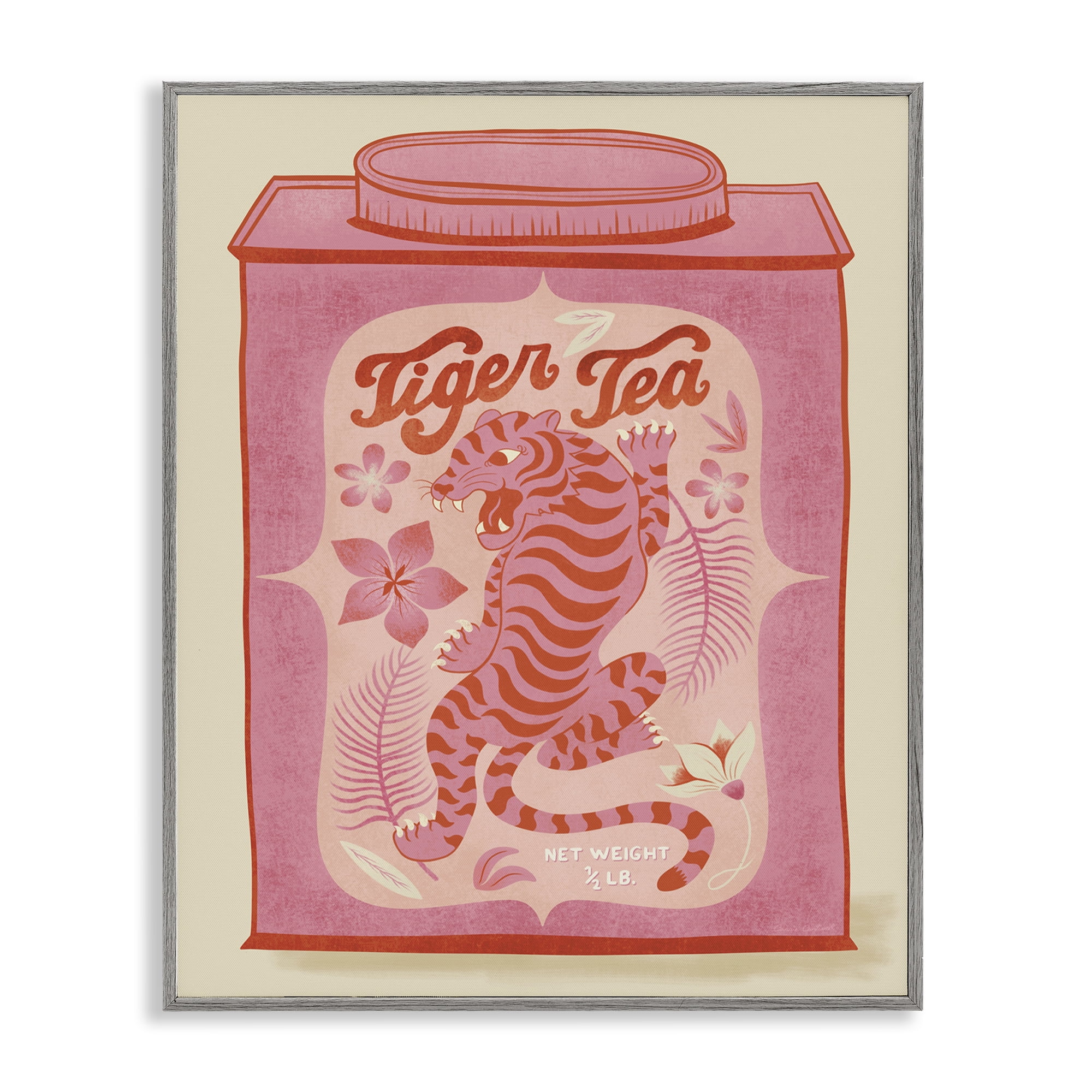 Stupell Industries Tiger Tea Tropical Tin Food & Beverage Painting Gray Framed Art Print Wall Art, 11 x 14