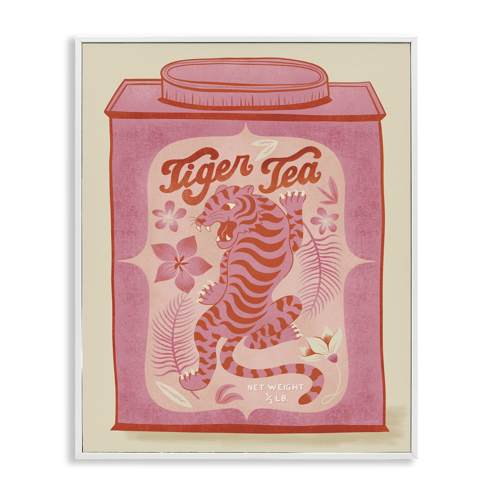 Stupell Industries Tiger Tea Tropical Tin Food & Beverage Painting White Framed Art Print Wall Art, 11 x 14