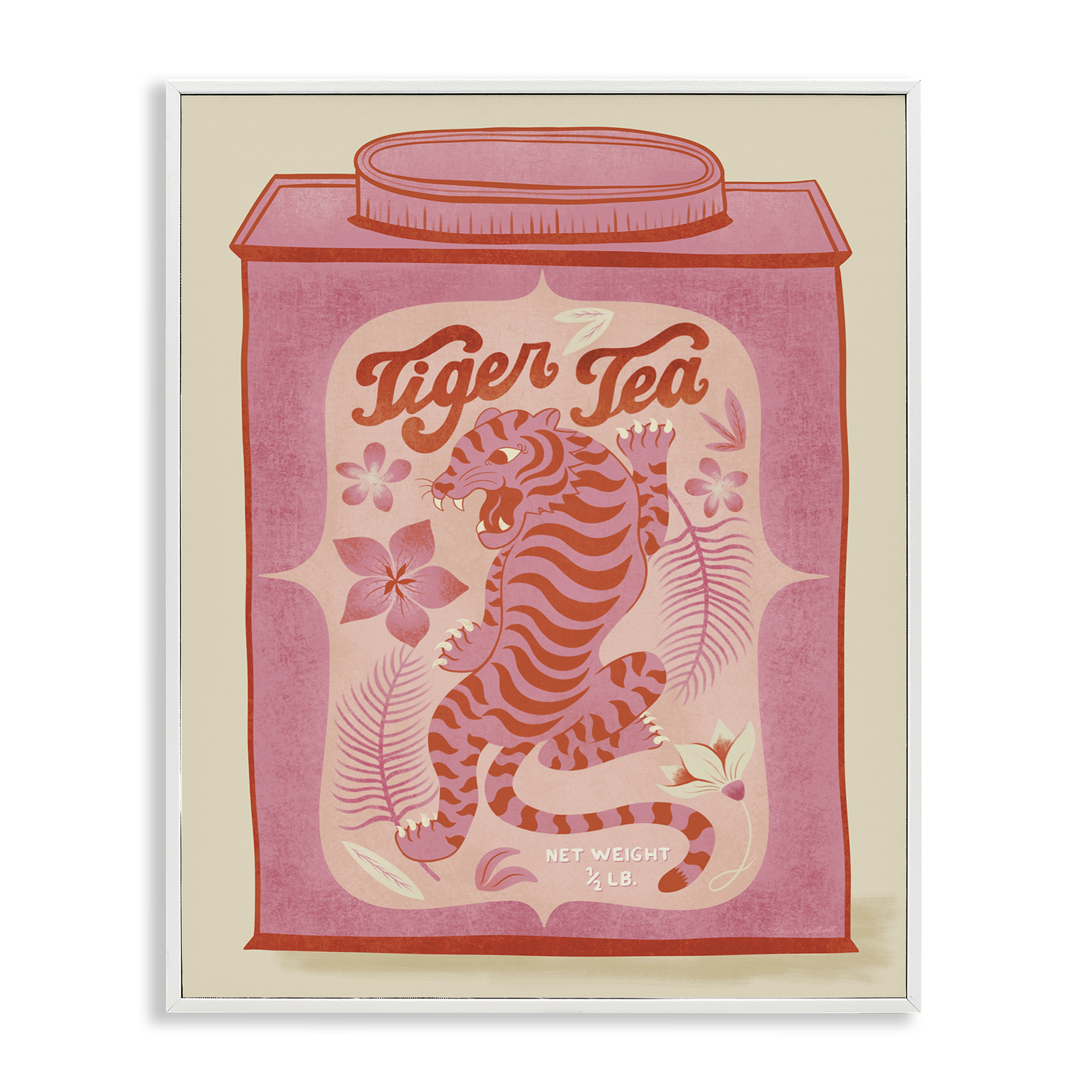 Stupell Industries Tiger Tea Tropical Tin Food & Beverage Painting White Framed Art Print Wall Art, 24 x 30