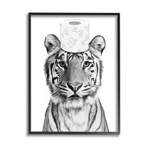 Stupell Industries Tiger Toilet Paper Bathroom Animals & Insects Painting Black Framed Art Print Wall Art
