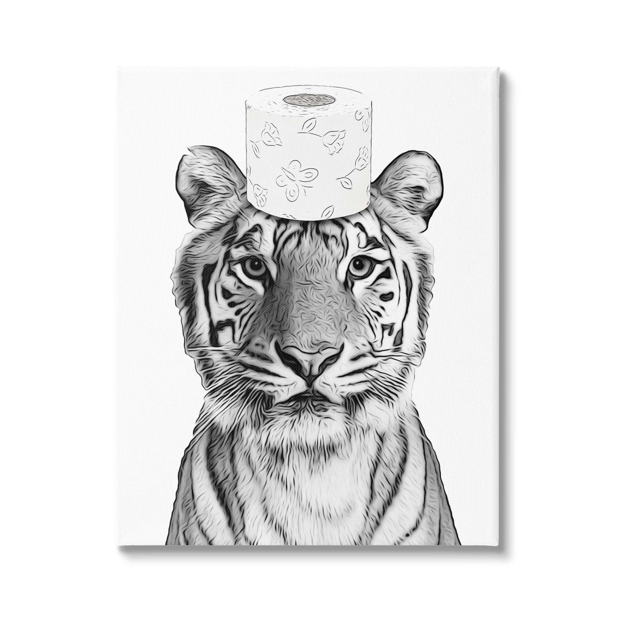 Stupell Industries Tiger Toilet Paper Bathroom Animals & Insects Painting Gallery Wrapped Canvas Print Wall Art