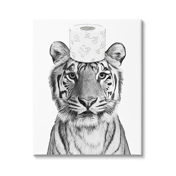 Stupell Industries Tiger Toilet Paper Bathroom Animals & Insects Painting Gallery Wrapped Canvas Print Wall Art